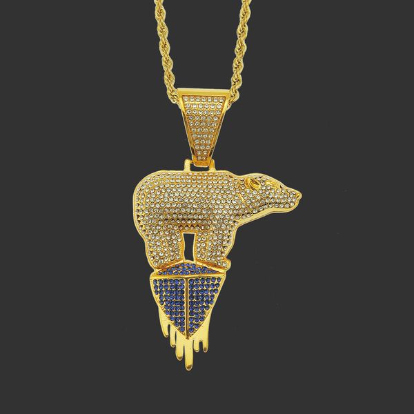 Hip hop style polar bear pendant necklace with glacier environmental theme