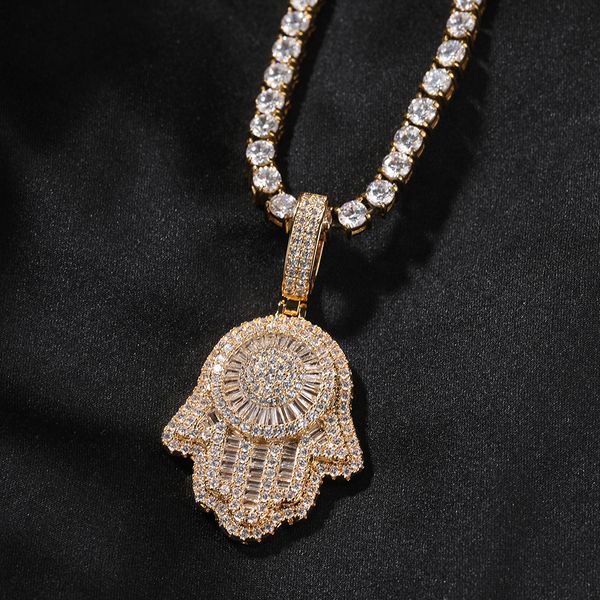 Hip Hop Vintage Hand Pendant Necklace with 5A Zircon Gold Plating for Women and Men, Ideal Gift