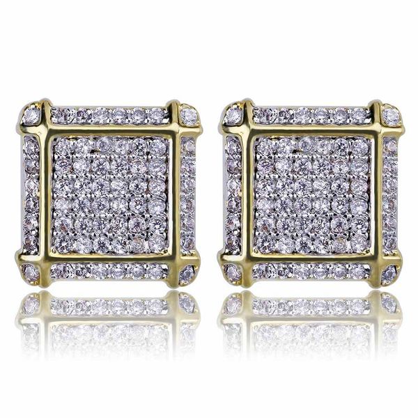 Hiphop-inspired square ear studs with zircon accents, perfect for a punk rock look