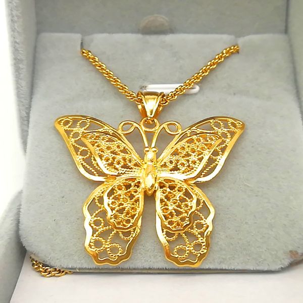 Hollow Butterfly Pendant Chain Necklace in 18k Yellow Gold Filled with Elegant Filigree Design, a Stunning Jewelry Gift