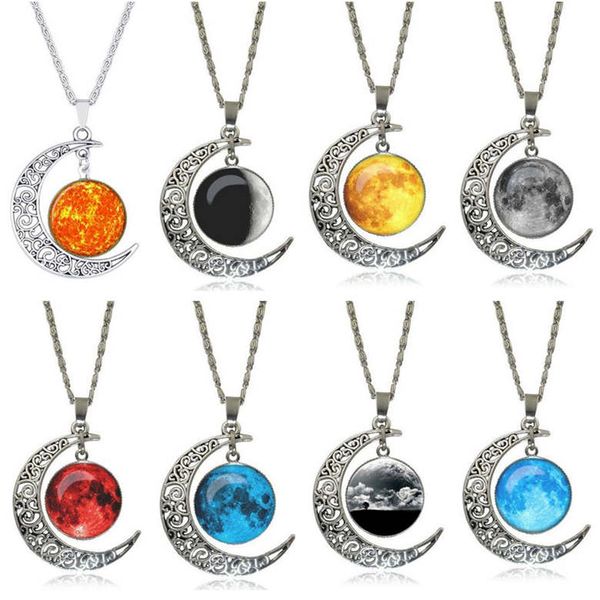 Hollow carved Moon Pendant unisex star time gem necklace GSFN189 (includes chain) mixed order of 20 pieces