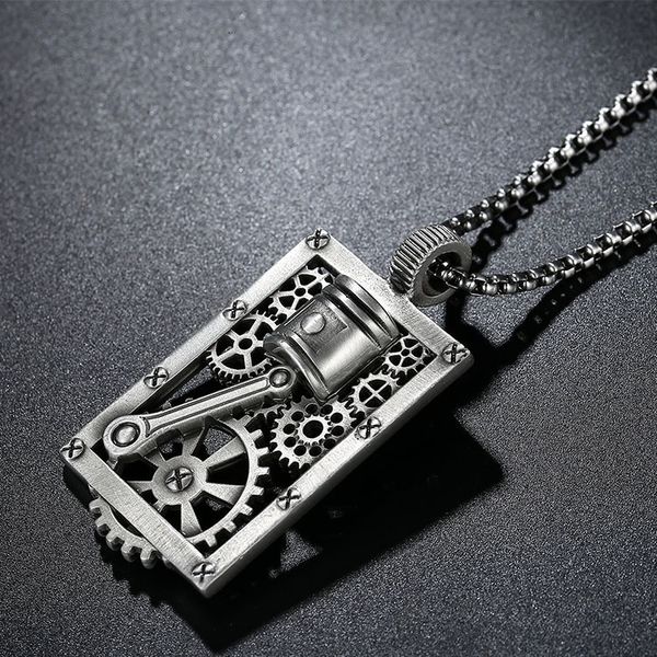 Hollow Square Gear Piston Cyberpunk Pendant Men's Hip-hop Necklace