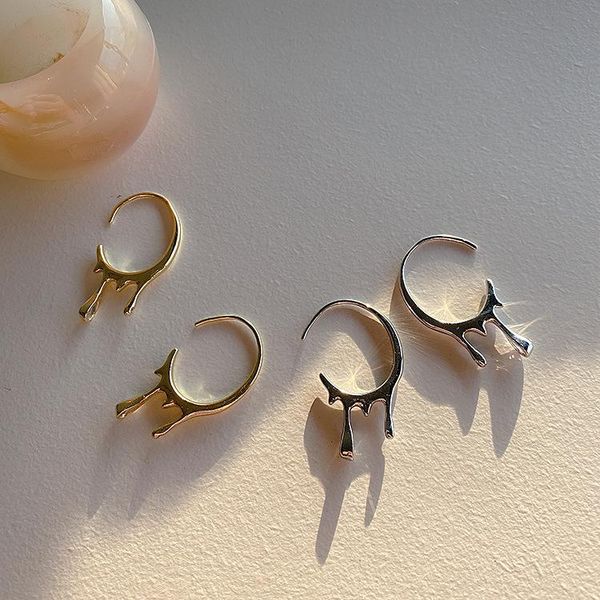 Hoop & Huggie 2021 Fashionable Gold Metal Earrings for Women - Vintage Circular C-Shaped Lava Water Drop Zircon Statement Jewelry for Travel
