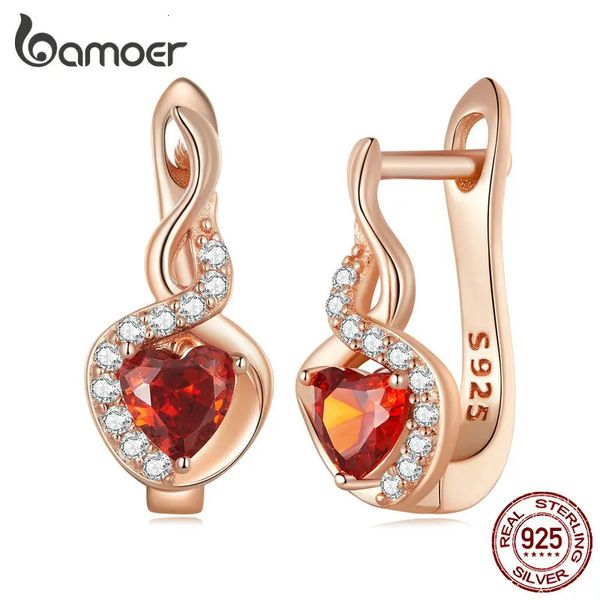 Hoop Huggie 925 Sterling Silver Love Bond Ear Clips Rose Gold Red Heart Ear Buckles for Women Birthday Party Fine Jewelry BSE815 231207