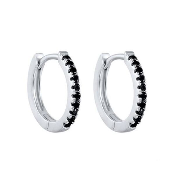 Hoop & Huggie Black Awn Classic 925 Sterling Silver Round Trendy Spinel Engagement Earrings For Women Fine Jewelry Bijoux I163