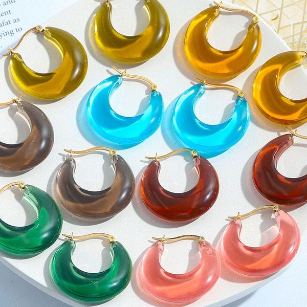 Hoop & Huggie Colorful Acrylic Transparent Resin Irregular Metal Circle Earrings For Women Girls Party Summer Jewelry 2021