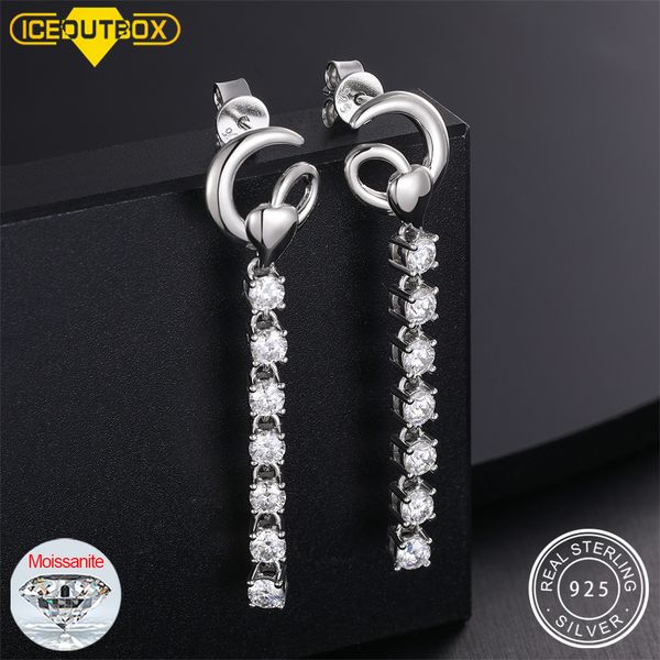 Hoop Huggie earrings with D VVS stones, new long silver 925 bridal jewelry for women, wedding drop earrings