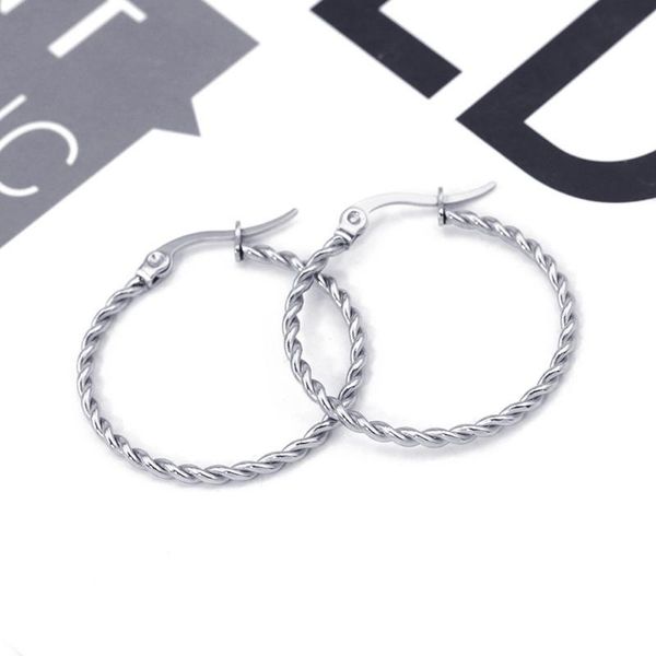 Hoop & Huggie FIREBROS 2021 Kpop-inspired 50mm twisted circle earrings for women in gold/silver titanium stainless steel