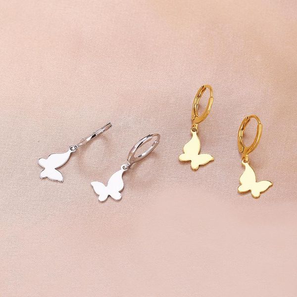 Hoop & Huggie Kawaii Cute Metal Butterfly Drops Earrings For Women Fashion Gold Silver Color Ear Jewelry

Rewritten:
Stylish hoop and huggie butterfly drop earrings for women in gold and silver tones