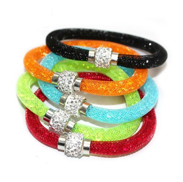 Hot-selling unisex mesh crystal bracelets, single-layer GSFB013, mix order 20 pieces per lot, slap & snap style