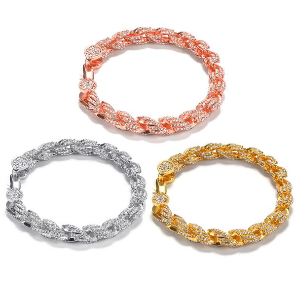 Iced Out Chains Bracelets Fashion Hip Hop Bling Necklaces Jewelry Mens Rose Gold Silver Rhinestone Twist Bracelets