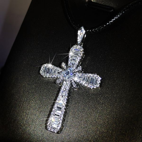 Iced Out Cross Pendant Necklace for Men and Women - Hip Hop Vintage Sweater Chain Jewelry