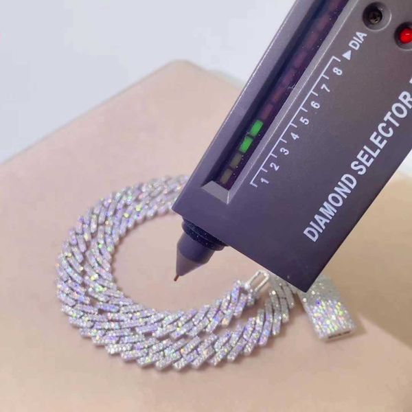 iced out diamond tester for VVS moissanite jewelry, including 14mm Cuban link chains for men and women