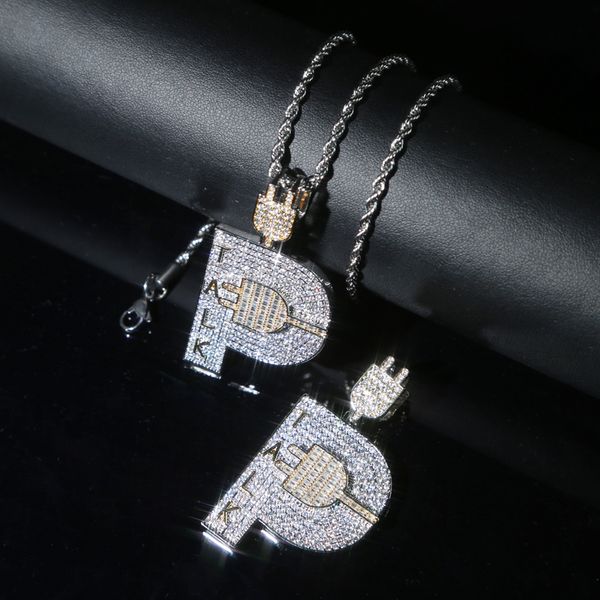 Iced Out Hip Hop Men's Two-Tone Cz Pendant with Rope Chain Punk Jewelry for Drop Shipping