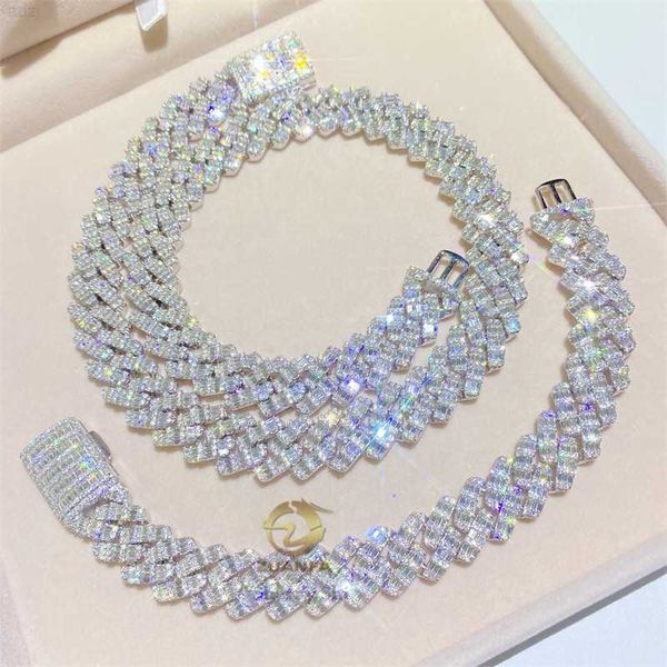 Iced Out Men's Fashion Bling Jewelry Rapper Chain 18mm VVS Moissanite Baguette Diamond Cuban Chain