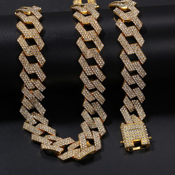 Iced Out Miami Cuban Link Chain in Rose Gold for Men - Stylish Thick Hip Hop Necklace and Bracelet Set