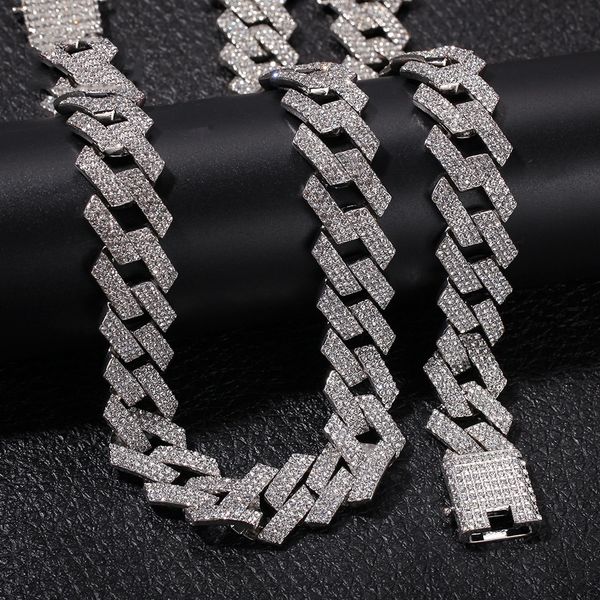 Iced Out Miami Cuban Link Chain in rose gold for men, featuring thick moissanite stones, perfect as a necklace or bracelet for hip hop fashion jewelry