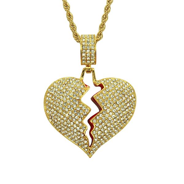 iced out pendant mens gold chain pendants men hip hop chains Necklace for Male Heart Broken Designer Jewelry