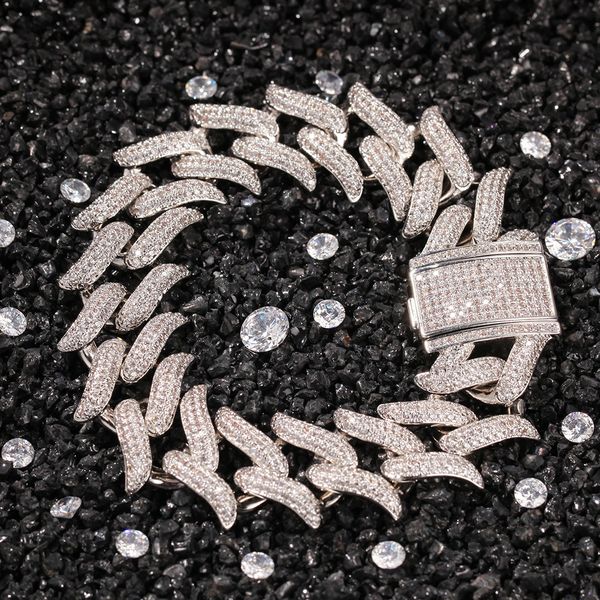 Iced Out Thorns Cuban Link Chain Bracelet for Men in Gold or Silver, Hip Hop Jewelry, 20mm Width, 8-Inch Length