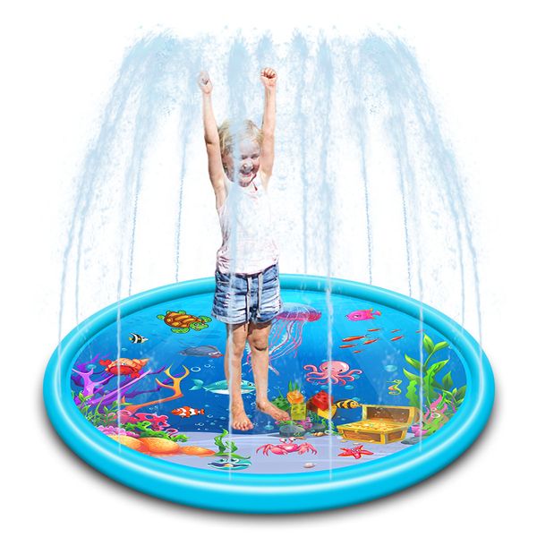 Inflatable water play mat for kids, perfect for beach, lawn, or pool fun