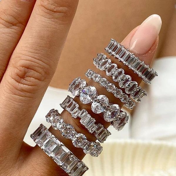 Ins Top 10 Best-Selling Wedding Rings: Elegant 925 Sterling Silver Jewelry with Sparkling White Topaz and CZ Diamonds for Women's Special Occasions
