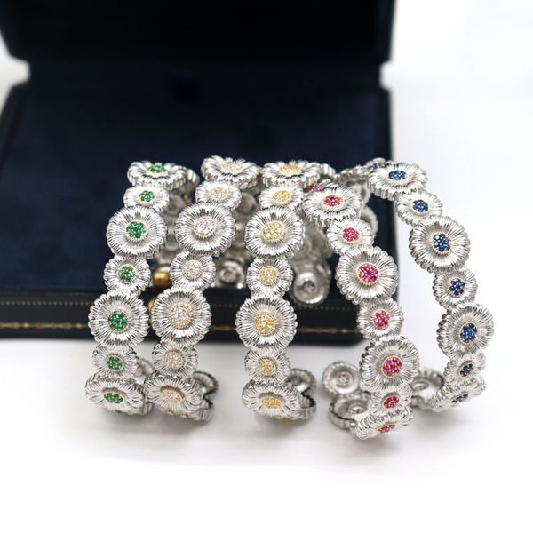 Italy Craft Chain GD Same Style Daisy Open Bracelet Retro Palace Personalized Fashion Bi-color Brushed Jewelry For Men And Women