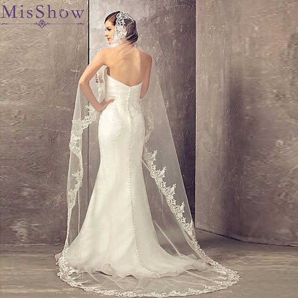 Ivory lace cathedral wedding veil, 2.7m long white bridal accessory with comb, affordable and elegant