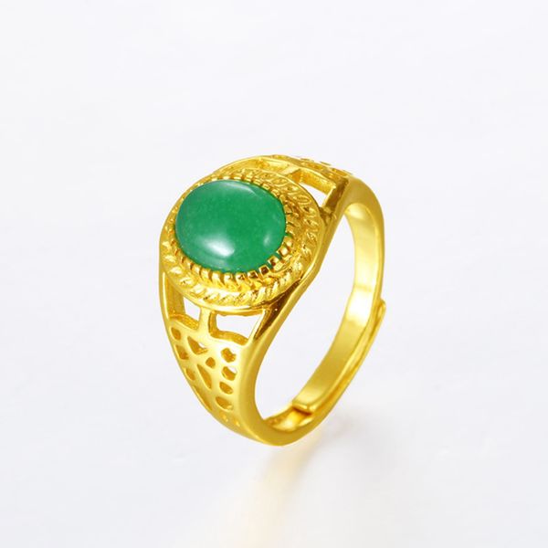 Jade Ring Adjust Yellow 18K Gold Filled Classic Womens Mens Ring Band Wedding Jewelry