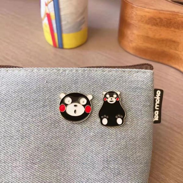 Japanese Cartoon Cute Animal Brooches for Women Badge 18K Gold Plated Black Bear Head Alloy Pins INS Student Clothes Accessories