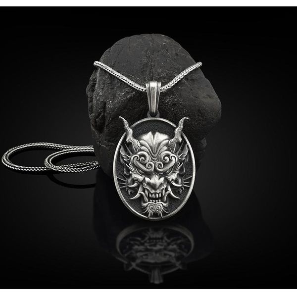 Japanese Prajna Mask Pendant for Men's Hip-Hop Necklace