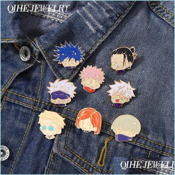 Jujutsu-themed enamel pins featuring cartoon designs, perfect as badges for clothes, backpacks, hats, or jewelry, ideal gifts for kids, fans, and friends
