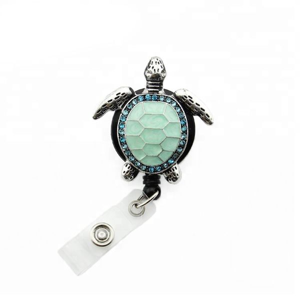 Key Rings Green Enamel Turtle Retractable Badge Reel for Student Nurses and Office ID Cards