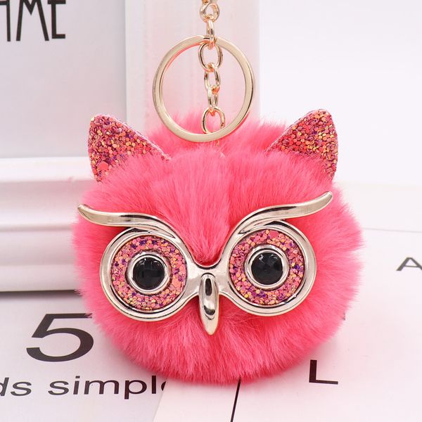 Key Rings Gretel Owl Plush Ring Imitation Rabbit Hair Ball Bag Pendant Fur Car