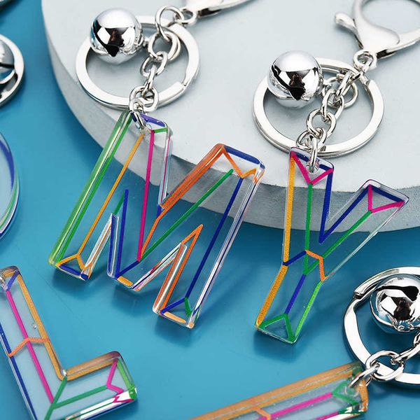 Key Rings Letter Pendant Resin Ring Women's Cute Car Acrylic Flash Keychain Bracket Charm Couple Pack Gift G230525
