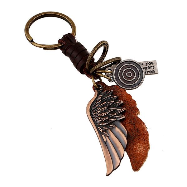 Key Rings Punk Jewelry Atmospheric Alloy Wings Leather Chain Woven Men's
