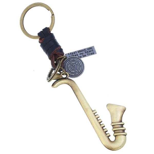 Key Rings Punk's Woven Cowhide Chain Alloy Musical Instrument Pendant Bag Online Shop Small Gift