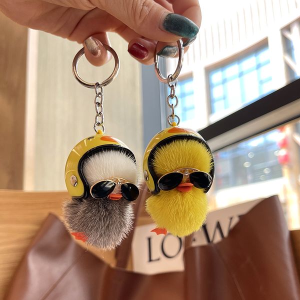 Key Rings Super q Net Red Mini Duckling Pendant Mink Hair Cute Little Yellow Duck Plush Chain Mobile Phone Bag