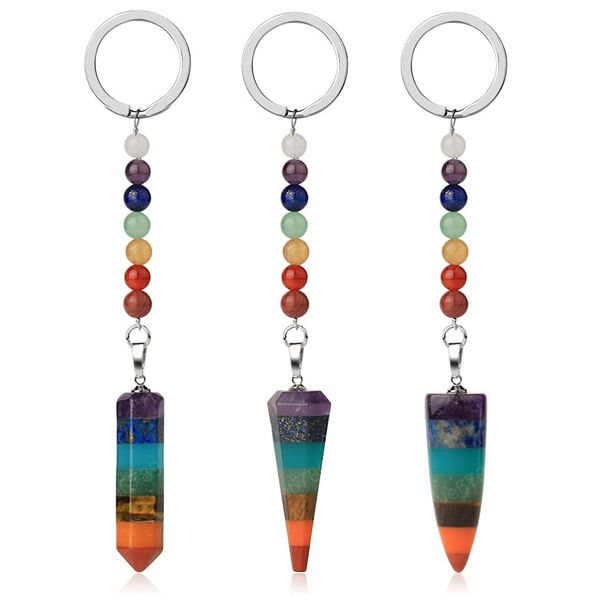 Keychain ring for car accessories featuring Reiki yoga 7 chakra healing stones, a stylish decoration gift for women and men