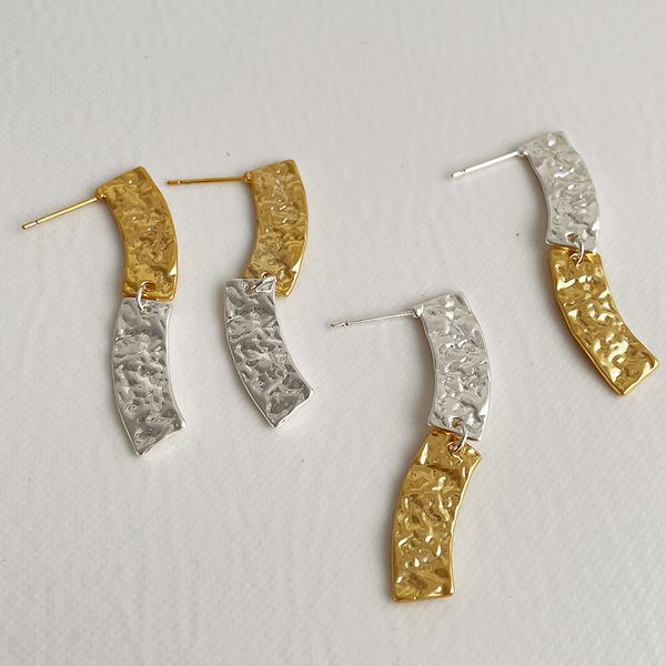 Korean French-inspired long metal earrings with bold color contrast for a stylish, minimalist look