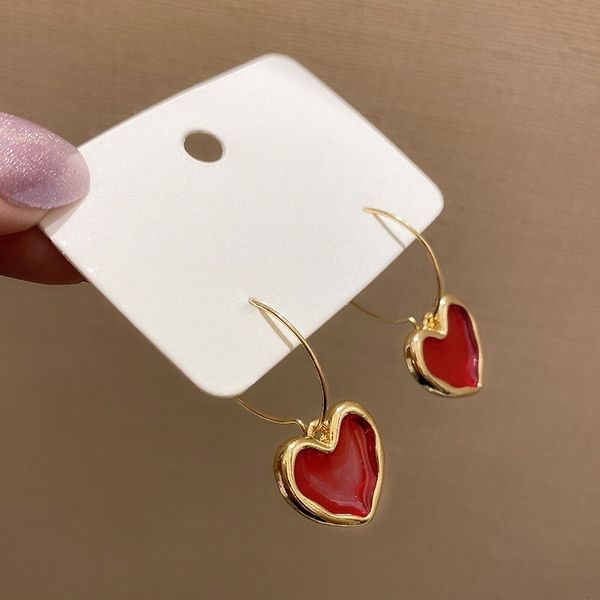 Korean Version East Gate Earrings Simple Wine Red Love Women's Net Same Fashion Women