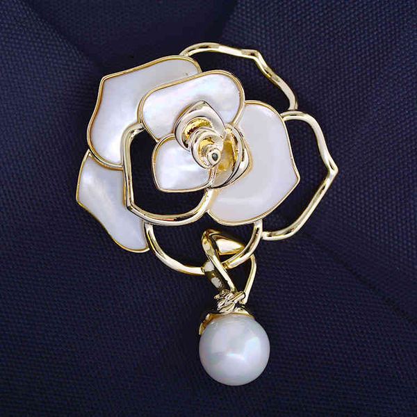 Korean-style brooch featuring deep sea fritillaria, rose, and pearl designs for elegant women's fashion accessories