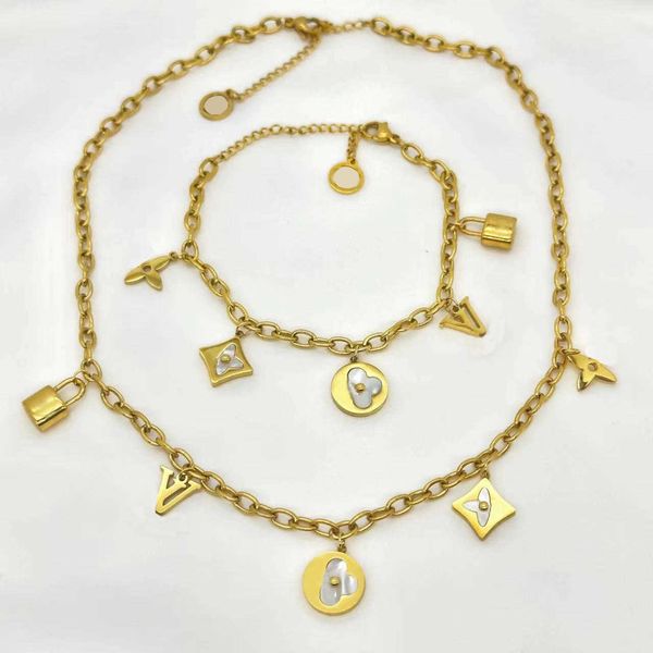 L Titanium Set Necklace Bracelet Stainless Steel Beimu Letter Donkey Family Jewelry