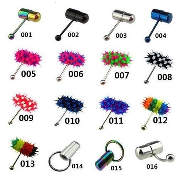 Labret Lip Piercing Jewelry Mixorder 16 Patterns Fashion Tongue Vibrating Ring Punk Sexy Stainless Steel Silicone With 2 Battery 20pcslot 23