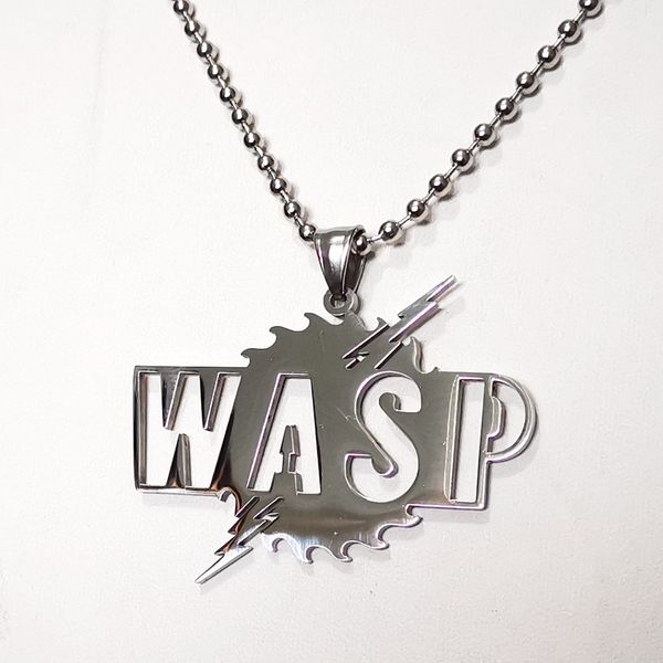 Large polished stainless steel WASP pendant charm necklace with 30-inch ball chain for hip-hop punk style men