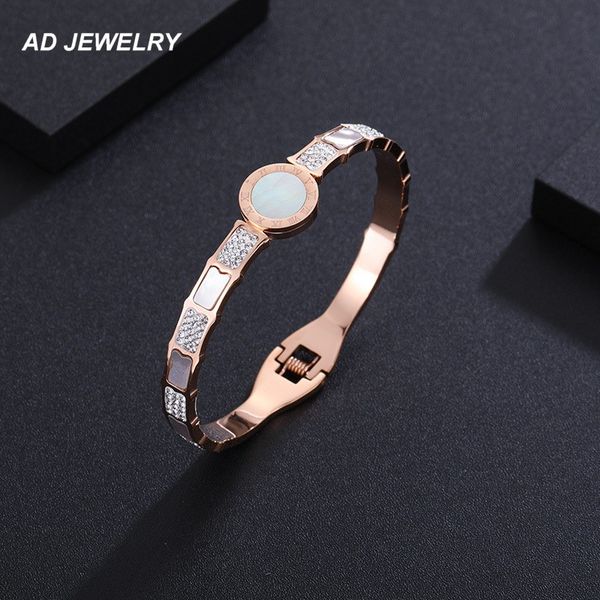 Latest trapezoid stainless steel rose gold bangle with white rhinestone jewelry