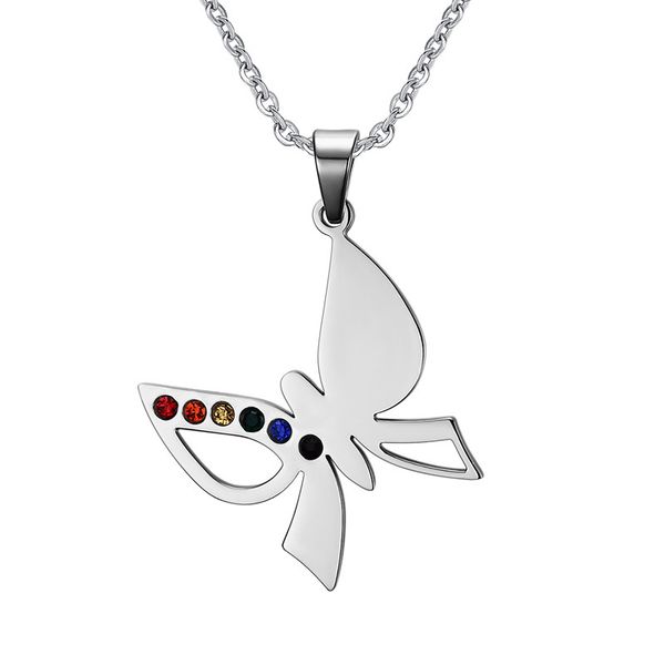 Lesbian Pride Rainbow Butterfly Pendant for Women - Stainless Steel Jewelry Gift