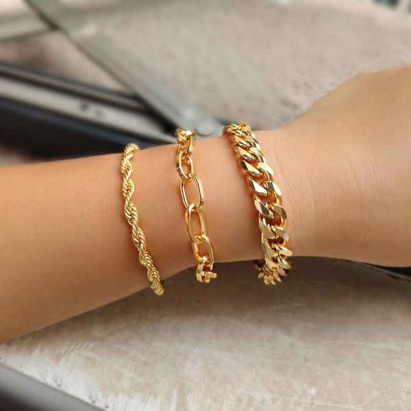 Link, Chain Multilayer Gold Silver Color Metal Cuban Link Bracelets For Women Bohemia Simple Twisted Rope Hand Punk Jewelry Gift