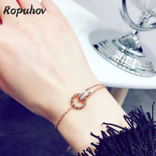 Link Chain Ropuhov 2022 Roman Digital Exquisite Double-ring Temperament Bracelet Titanium Steel Diamond Ring Buckle Jewelry Gift For Women G