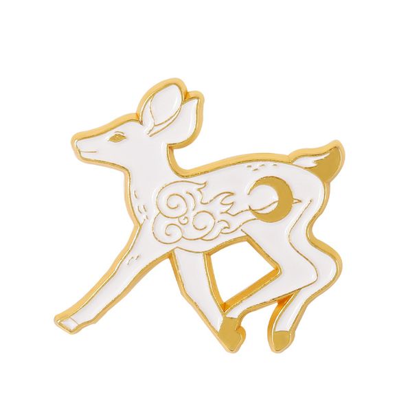 Little White Sika Deer Brooches for Girls Cute Animal Enamel Pins Gold Plated Badges Denim Shirt Alloy Fashion Jewelry Gift Backpack Accesso