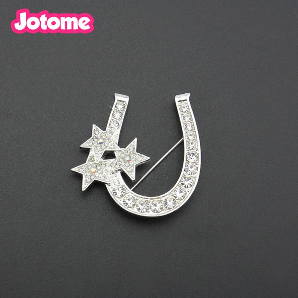 Lucky Stars Western-style U-shaped horseshoe brooch with clear rhinestones, a symbol of good fortune
